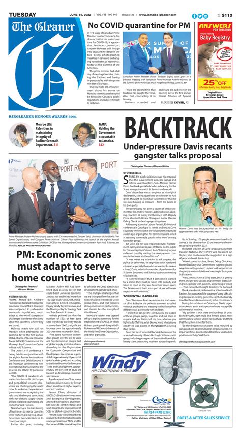 Jamaica Gleaner on Twitter: "Tuesday's front page of The Gleaner. Pick ...