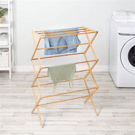 Bamboo Foldable Clothes Drying Rack Stable Frame Clothes Drying Rack