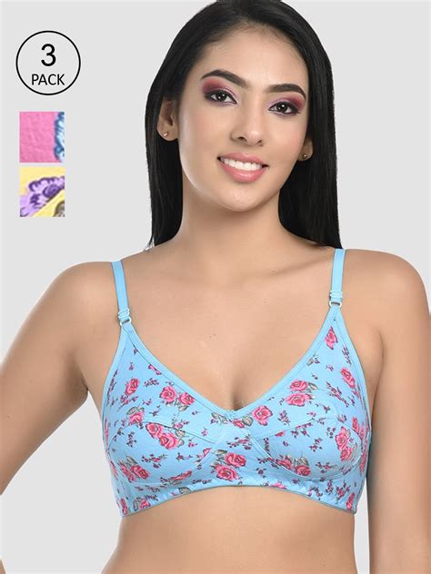 Buy Styfun Women Blue And Pink And Yellow Printed Bra Pack Of 3 Bra For Women 19174520 Myntra