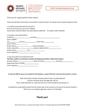 Fillable Online Gift Of Securities Intention Form Fax Email Print