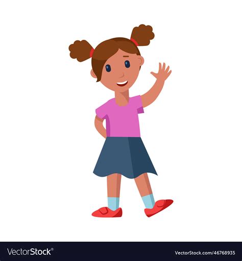 Cute little girl waving hello cartoon Royalty Free Vector