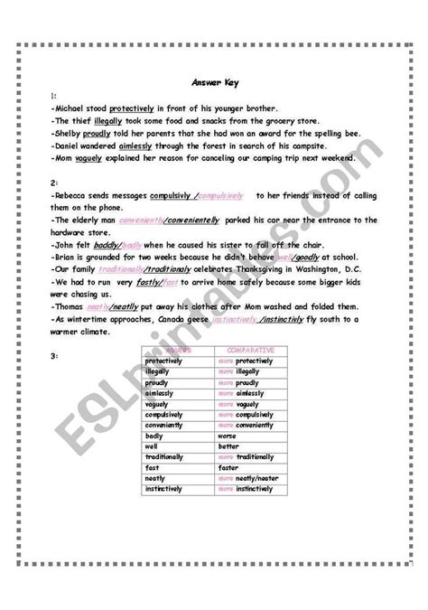 Adverbs Of Manner And Comparative Form Of Adverbs Activities With Answer Key Included Adverb