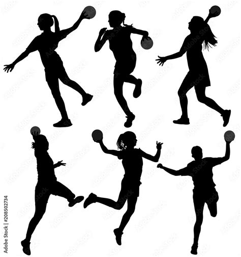 Handball Player In Action Vector Silhouette Illustration Isolated On