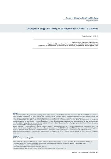 Orthopedic Surgical Scoring In Asymptomatic Covid 19 Patients Yunus