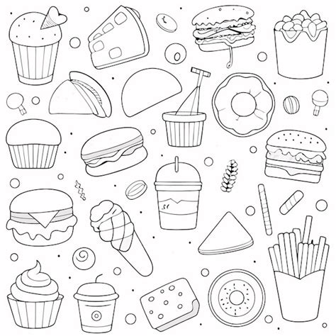 Conjunto De Doodle De Iconos De Comida Comida R Pida Bocadillos Y