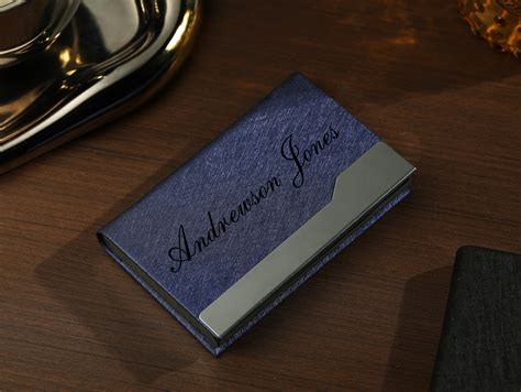 Personalised Leather Business Card Holder Engraved Custom Name