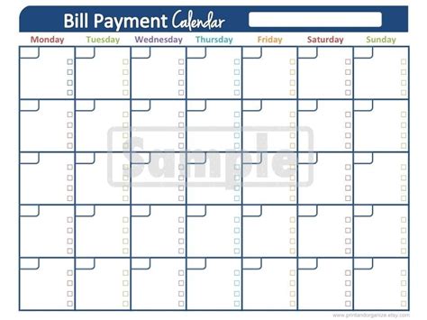 Free Printable Monthly Bill Calendar Calendar Template Printable