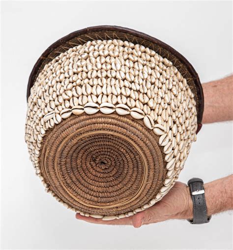 Antique African Hausa Tribe Coiled Dowry Basket Cowrie Shell Woven Grass Leather 4560405998