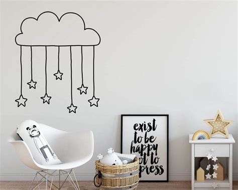 Cloud And Hanging Stars Wall Decal Nursery Decal Cute Cloud Gold Wall