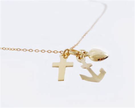 Echt Gold Glaube Liebe Hoffnung Herz Kreuz Anker Halskette