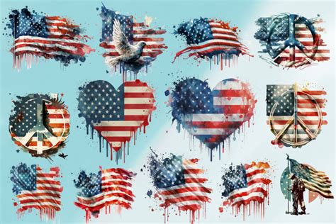 Watercolor Usa Flag Clip Art Graphic By Digital Xpress · Creative Fabrica