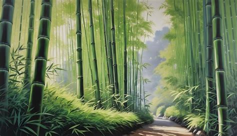 Premium Photo | Tranquil Kyoto Bamboo Forest Oil Painting