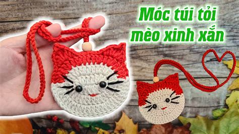 Bài 293 Hướng dẫn móc túi tỏi hình con Mèo xinh xắn Crochet Mini Bag