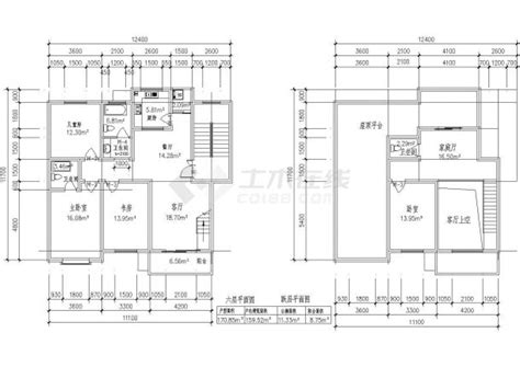 板式多层一梯二户有跃层户型施工cad图土木在线