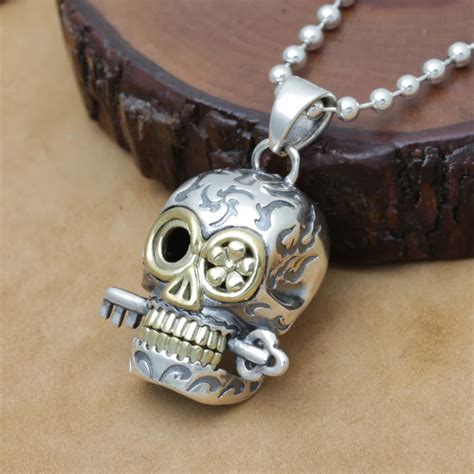 Handcrafted 925 Silver Skull Head Pendant Vintage Sterling Silver Skeleton Pendant Man Punk