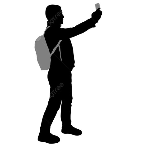 Silhouettes Homme Prenant Selfie Avec Smartphone Sur Fond Blanc Png