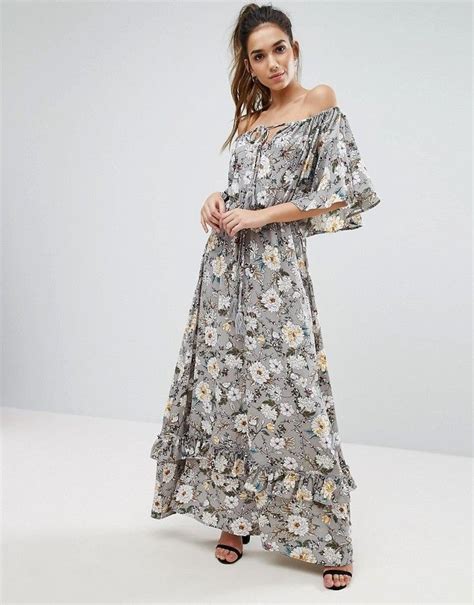 Boohoo Off The Shoulder Floral Ruffle Maxi Dress Robe Maxi Robe Maxi