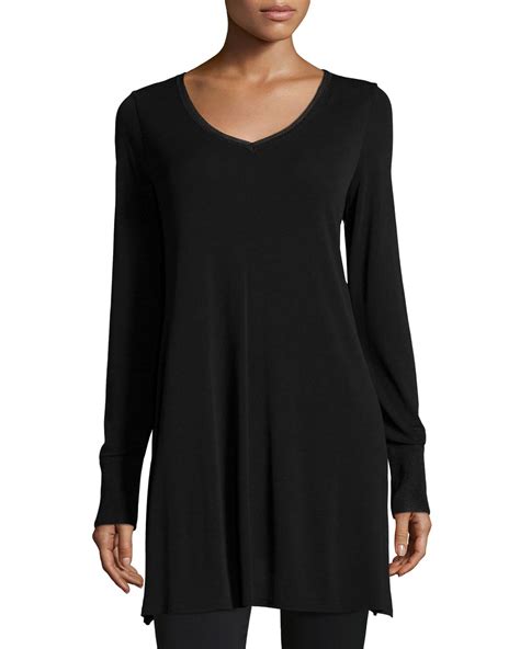 Lyst Eileen Fisher V Neck Long Sleeve Tunic In Black