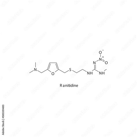 Ranitidine Flat Skeletal Molecular Structure H Receptor Antagonist