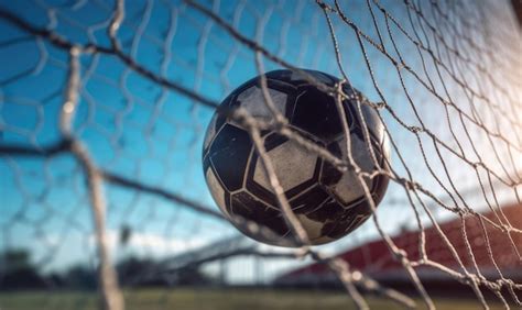 Premium Photo Dramatic Shot Of Soccer Ball Hits Net For A Goal In Fire