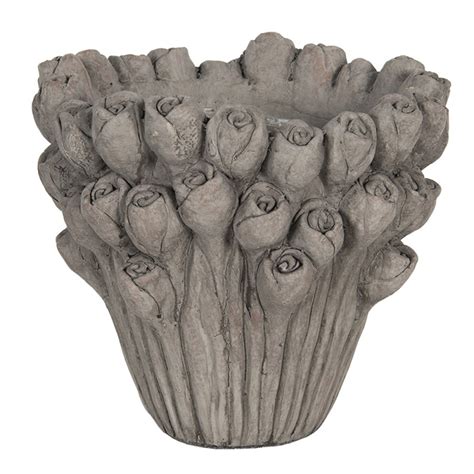 Clayre Eef Bloempot Ø 23x21 cm Grijs Steen Rond Bloemen