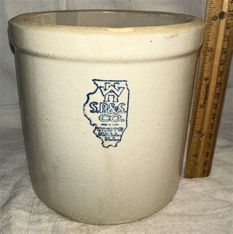 ANTIQUE 1/2 GALLON WHITE HALL ILLINOIS MAP STONEWARE CROCK POTTERY ...