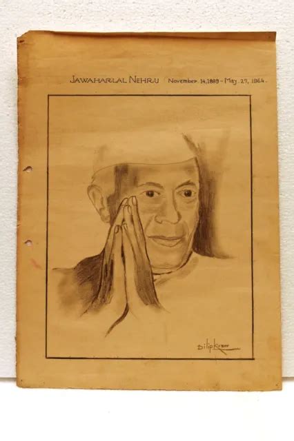 VINTAGE JAWAHARLAL NEHRU Portrait Painting Drawing Pencil Sketch By Dilipkumar"1 $105.95 ...