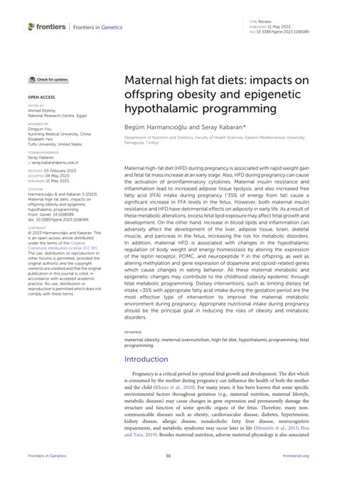 Pdf Maternal High Fat Diets Impacts On Offspring Obesity And