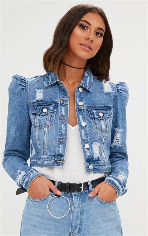 Mid Wash Extreme Shoulder Cropped Denim Jacket Zara Denim Jacket Cropped Denim Jacket Crop