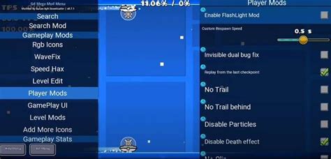 Geometry Dash чит mod menu v. 0.7.5 скачать на Android