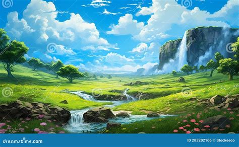 Fondo De Pantalla De Paisaje Anime Caprichoso En 32k Uhd Stock De Ilustración Ilustración De