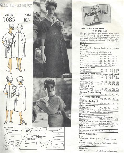 1961 Vintage VOGUE Sewing Pattern B32in DRESS COAT SCARF 1388 By