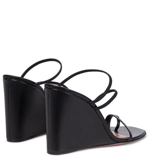 Amina Muaddi Naima Leather Wedge Sandals Black Editorialist