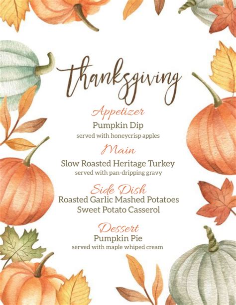 Thanksgiving Dinner Menu Template Postermywall