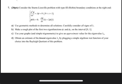 Solved Pts Consider The Sturm Liouville Problem With Chegg