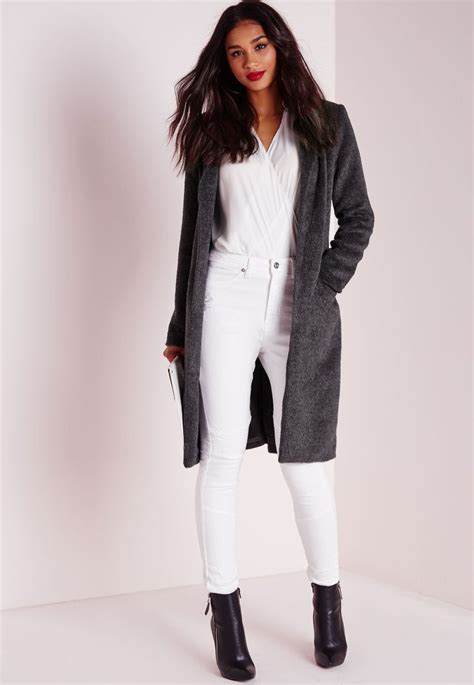 Missguided Brushed Wool Coat Dark Grey Grey Coat Outfit Coats