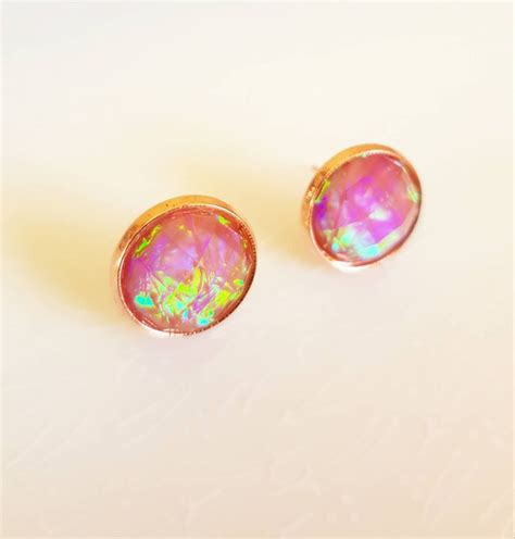 Pink Dichroic Resin Earrings Magical Girl Gem Studs Two Etsy Uk Gem