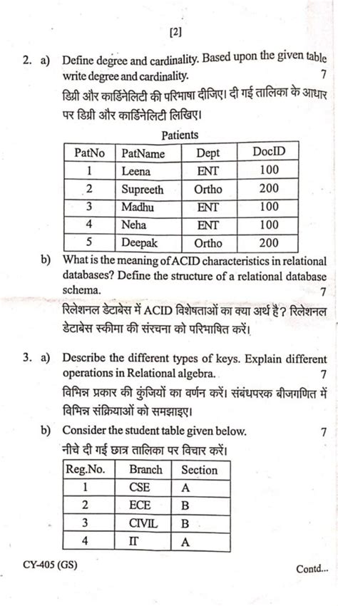 RGPV Previous Old Year Question Paper CY 405 Database Management