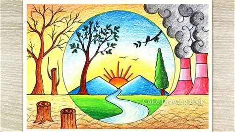 How To Draw Save Tree Save Earth Environment Day Scenery Drawing