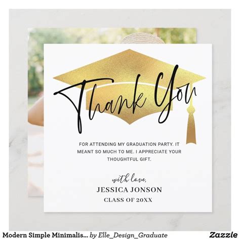 Modern Simple Minimalist Golden Graduation Photo T Thank You Card