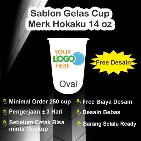 Jual Sablon Gelas Cup Plastik Hokaku Oval 14oz Minimal 250 Cup