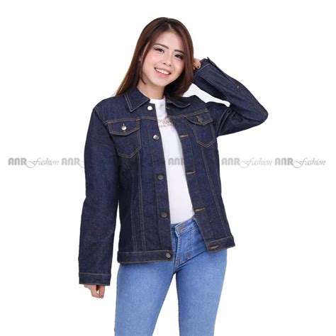 Jaket Jeans Denim Oversize Wanita Biru Dongker Lazada Indonesia