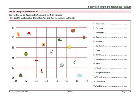 Festive six-figure grid references | Geography resources | Teachit - Worksheets Library