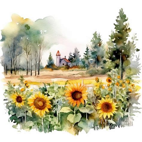 Premium Photo | Watercolor painting of a sunflower garden