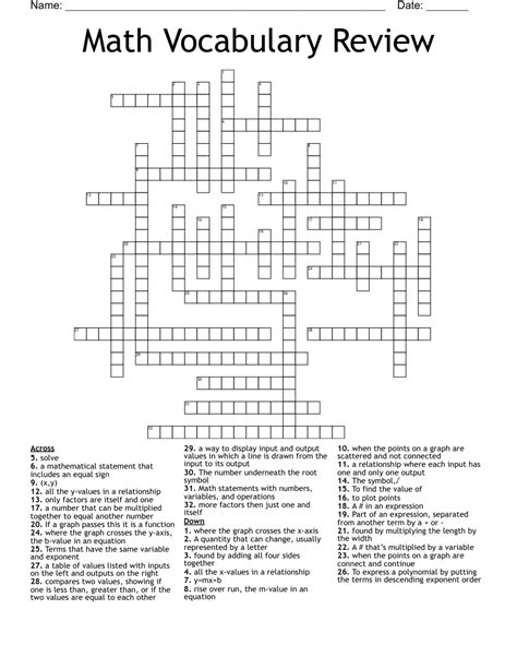 Math Vocabulary Review Crossword Wordmint