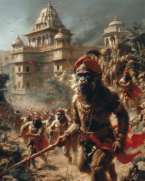 Premium Photo | A vibrant scene illustrating the epic battle scenes from the Ramayana