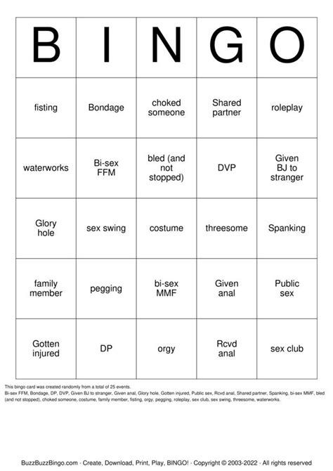 Kinky Sex Bingo Bingo Cards To Download Print And Customize