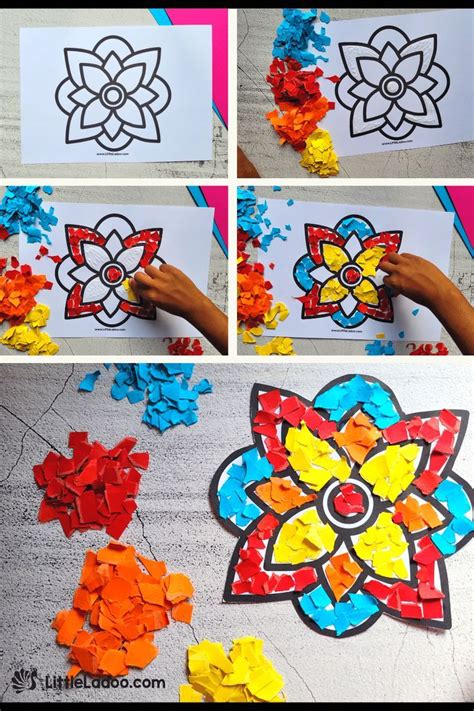 Torn Paper Rangoli Craft Free Template India Crafts Diwali Craft