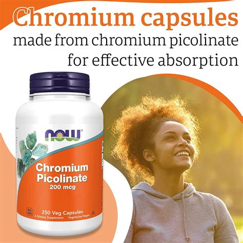 Now Foods Chromium Picolinate 200mcg 250 Vegan Capsules Lab Tested Trace Mineral Chromium Gluten