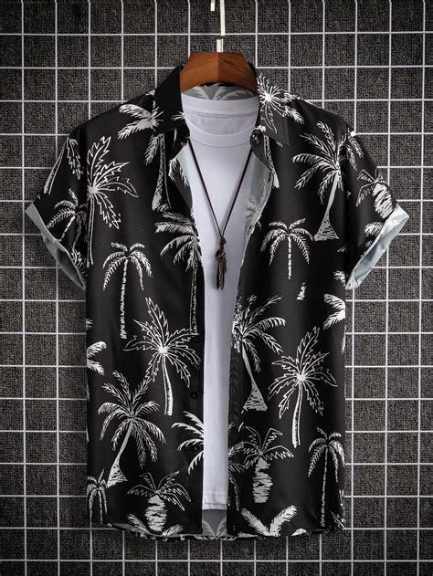 Romwe Street Life Camisa Con Impresi N De Rbol De Coco Para Hombres